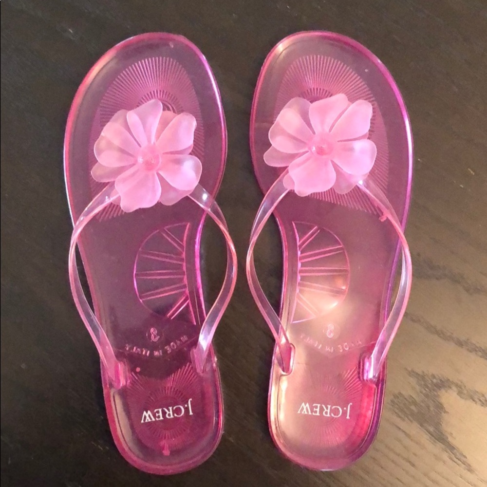 Size 8 J. Crew Jelly Flower Flip Flops - pink